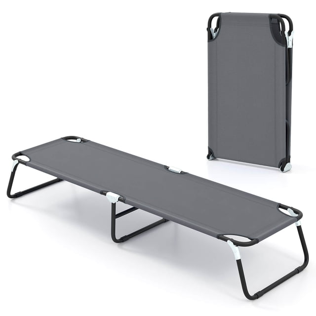 Costway Folding Camping Bed Chaise Lounge Outdoor Portable Military Cot Sleeping Hiking Travel Gray