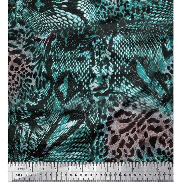 Soimoi Blue Rayon Fabric Fish & Leopard Animal Skin Fabric Prints By Yard 56 Inch Wide
