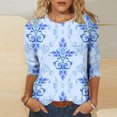 thumbnail image 2 of Pompotops T-shirt Ample Imprimé pour Femme Blouse à Manches 3/4 Col Rond Hauts Décontractés Liquidation, 2 of 5