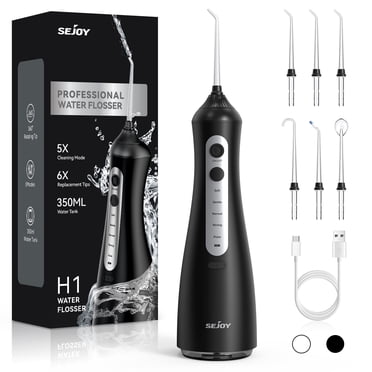 Sejoy Cordless Water Flosser Dental Teeth Cleaner with 6 Jet Tips, Professional 350ML Tank Rechargeable IPX7 Waterproof Dental Oral Irrigator for Home and Travel