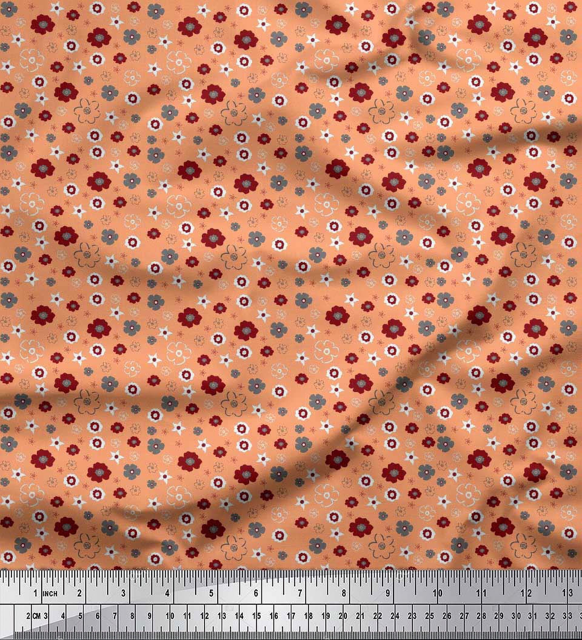 Soimoi Orange Poly Georgette Fabric Flower Artistic Print Fabric by Yard 52 Inch Wide