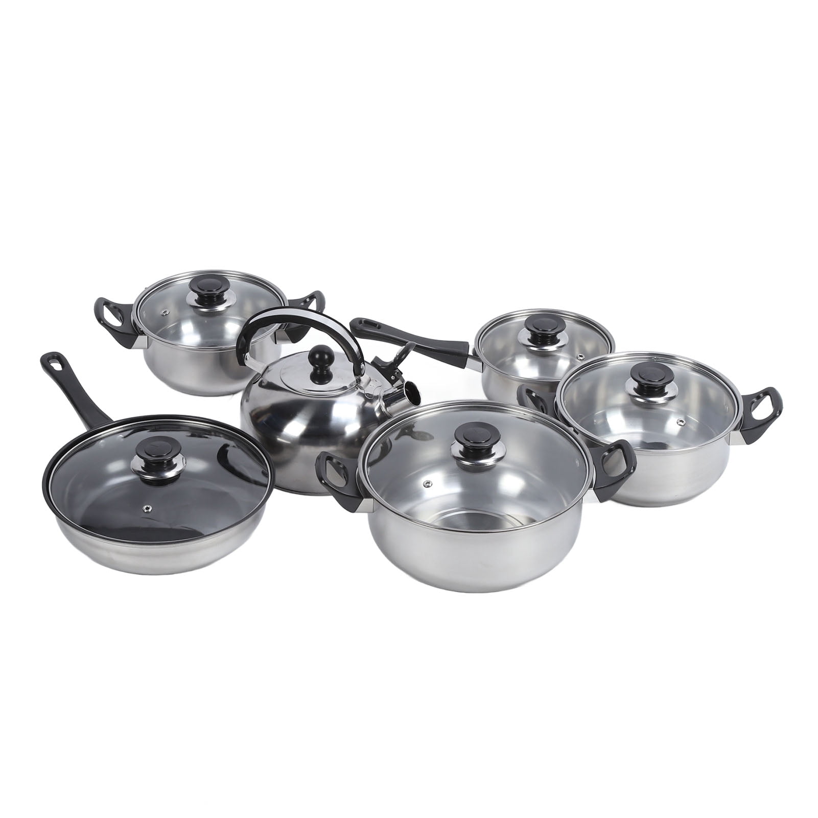 Cookware Set, Cookware Pots Sauce Saute Pans Set Non Stick Plastic Black Handle  for Kitchen