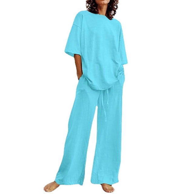 Ensembles 2 Pcs pour Femmes Été en Lin Assortis Ensembles de Détente Ensembles de Pyjamas