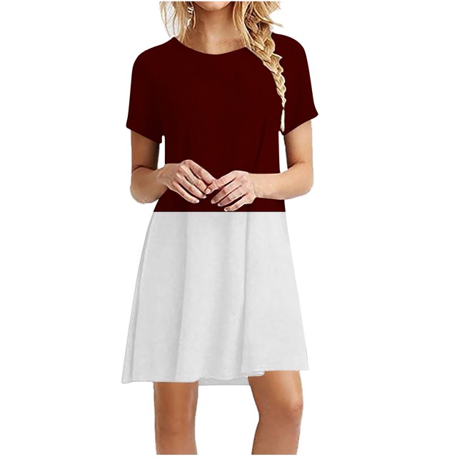 Pisexur Robe à Manches Courtes à Col Rond pour Femme, Robe Décontractée à Blocs de Couleur Imprimée à Manches Courtes à Col Rond pour Femme, Robe pour Femme