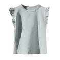 thumbnail image 1 of Girls Summer Flutter Sleeve Ruffle Collar Shirts Slim Fit Casual Tank Tops Gray 10-11 Years, 1 of 4