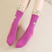 Womens Dress Socks LightWeight Thin Casual Crew Calf Solid Color Socks Flower Butterfly Socks Sports Socks Sock Purple