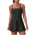 thumbnail image 1 of hotojiny Robes 2 en 1 pour Femmes à Bretelles Spaghetti Extensibles Robe de Tennis d'Entraînement avec Shorts Unie Fluide Évasée Mini Robes Actives, 1 of 7