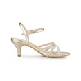 thumbnail image 3 of BLISSFUL STEP Women's Shoes Rhinestone Ankle Strap Kitten Heel Open Toe PU Buckle Sandals  Gold 8.5, 3 of 8