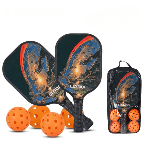 Premium Pickleball Paddle Set with 2 Fiberglass Paddles, 4 Outdoor Pickleballs & Storage Bag, Shock-Absorbing Non-Slip Grip, Lightweight Pickleball Racket, Style 3