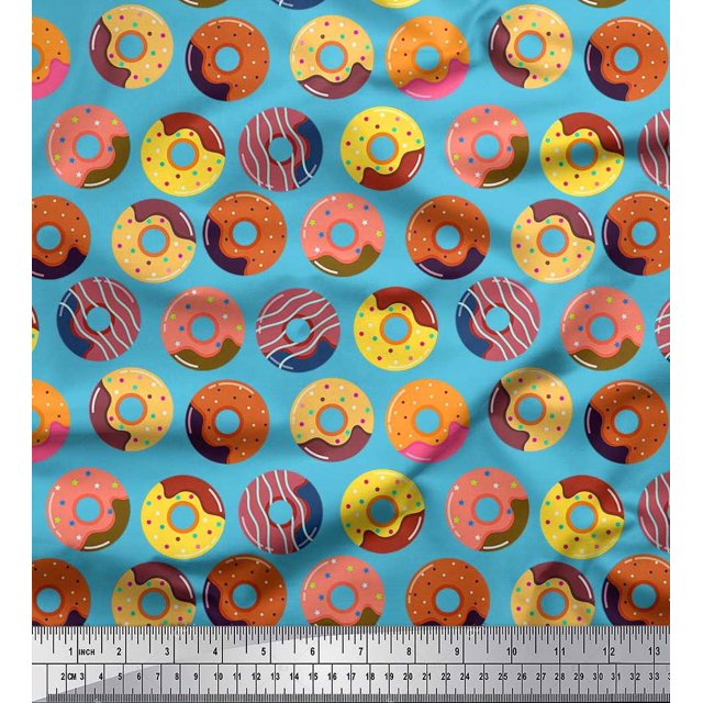 Soimoi Cotton Poplin Fabric Donuts Food Print Sewing Fabric Yard 56 Inch Wide
