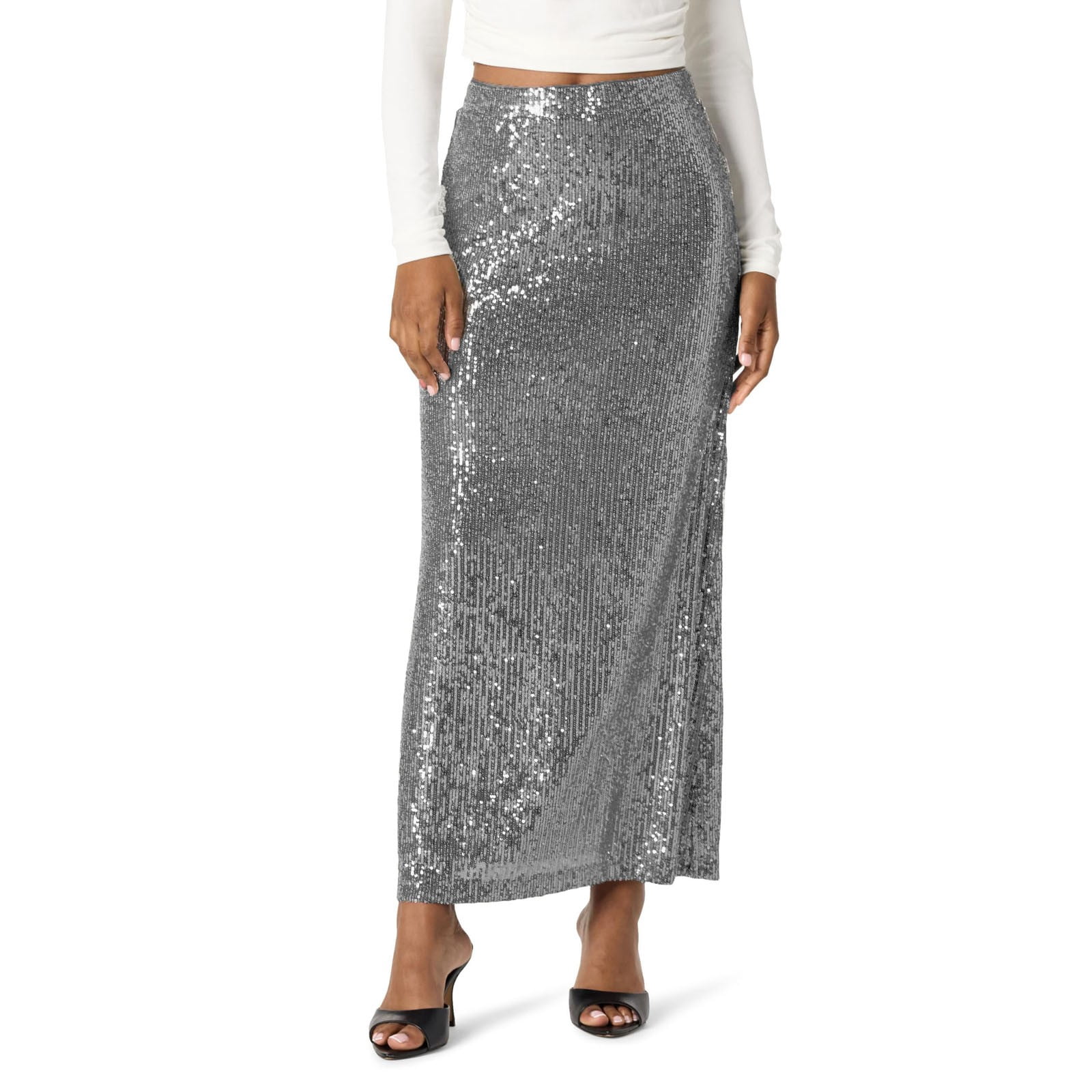 Red Bottom Formal Women's Shiny Sequin High Waist Maxi Skirt - Bodycon Long Skirt ...