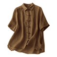 thumbnail image 1 of hotojiny Womens Button down Shirt Lightweight Cotton Linen Short Sleeve Beach Tops Spring Breathable Flowy Solid Color Clothes, 1 of 2