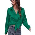 thumbnail image 4 of Innerwin Tops Lapel Neck Women Shirts Work Button Down Single Breasted Blouse Green 2XL, 4 of 7
