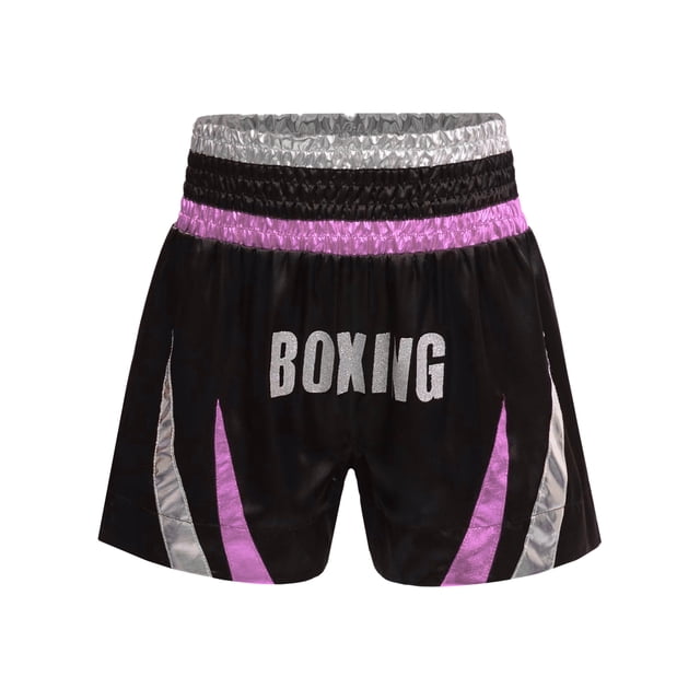 zdhoor Kids Boys Boxing Trunks Metallic Color Block Side Split Satin Shorts for Boxer Fighting Training Pink&Silver 6