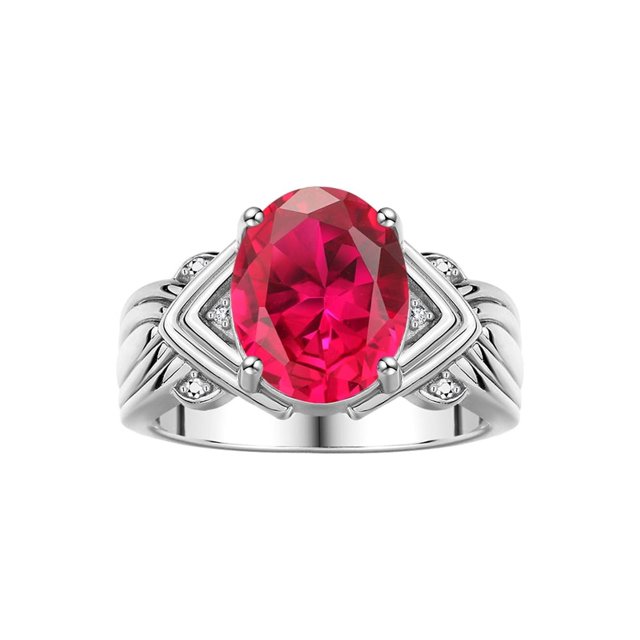 RYLOS Bagues pour Femmes Bague en Argent Sterling Pierre Précieuse 12X10MM et Diamants Superbe Bague pour Doigt du Milieu Ou Index Bijoux Rubis de Juillet Taille 10.5