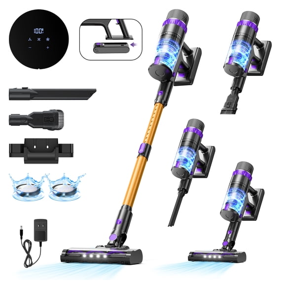 PrettyCare Aspirateur Sans Fil, 530 W 48 kPa, 8*2600 mAh Autonomie de 55 Min, Aspirateur-Balai 9-en-1 avec Écran Tactile pour la Maison, Poils d'Animaux, Tapis, Plancher de Bois V900