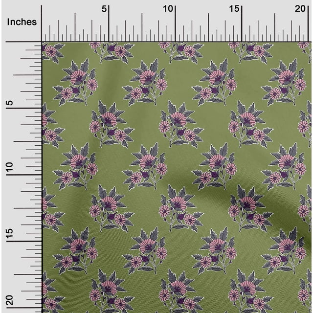 oneOone Polyester Lycra Fabric Leaves & Floral Block Decor Fabric Printed BTY 56 Inch Wide