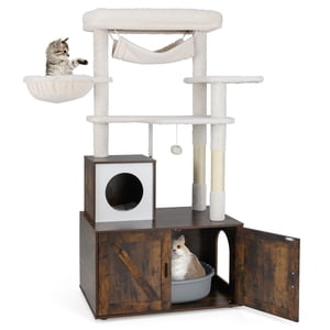 Gymax 59 inch Cat Tree w/ Boîte à litière enclosure w/ Salle de toilettes cachées