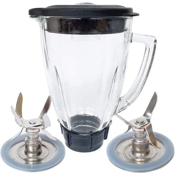 Replacement Parts 6-Cup Glass Jar Assembly With Blade, Gasket, Bottom Cap, Lid. Compatible with Oster Blenders