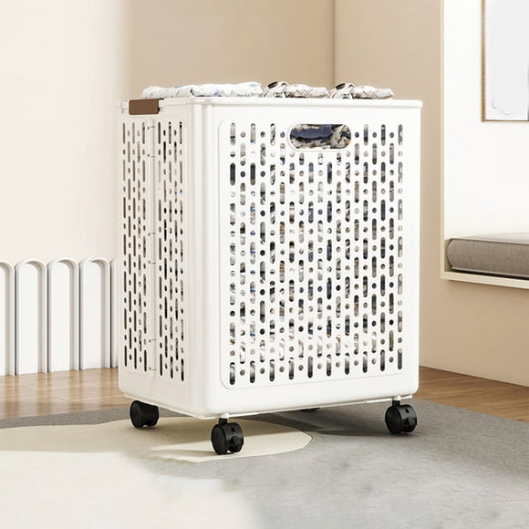 Dvkptbk Collapsible Laundry Basket with Wheels and Handle, Plastic Foldable Laundry Hamper, Versatile Portable Storage Basket Dirty Clothes Hamper, Toy Storage Basket