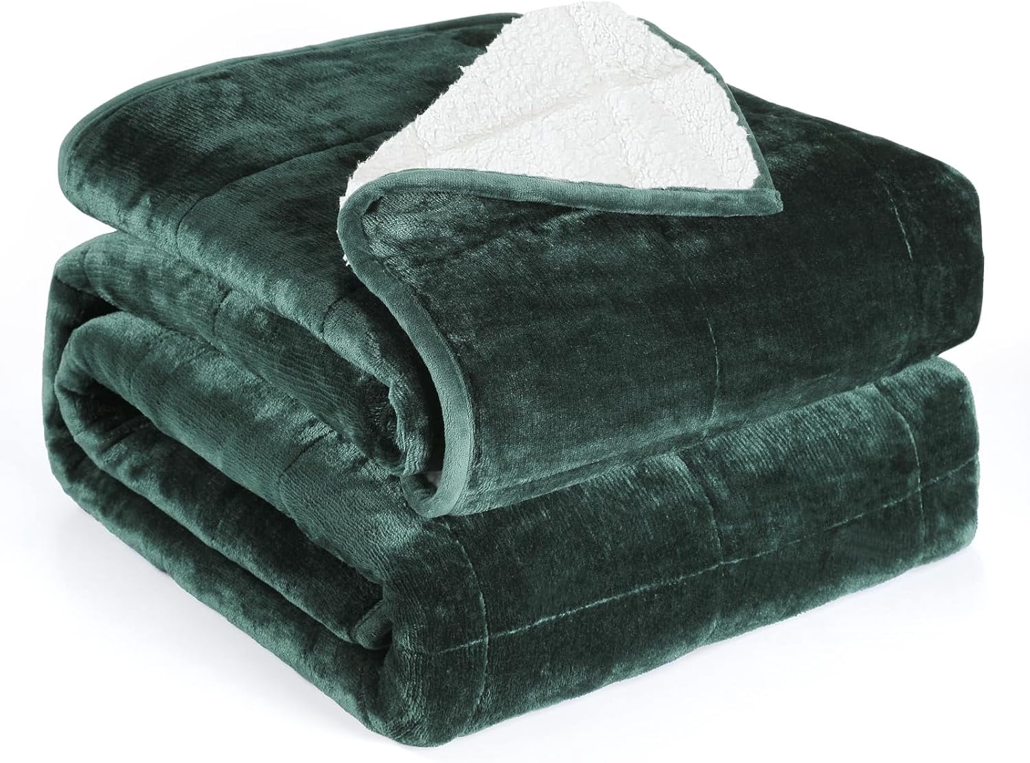 Alomidds Sherpa Fleece Weighted Blanket for Adults(15lbs Twin Size) Heavy Blanket with Fluffy Warm Thick Sherpa & Cozy Soft Flannel Snuggle Great for Sofa Bed Calming, 48x72 inches, Forest Green