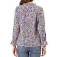 thumbnail image 3 of INSPIRE CHIC Women's Bow Tie Ruffle Collar Button Down Long Sleeve Floral Blouse XS Blue, 3 of 8