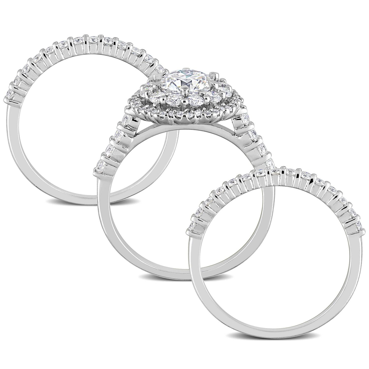 Miabella Ensemble de bagues mariée de 3 pièces avec 2 Carat PPT Moissanite en argent sterling