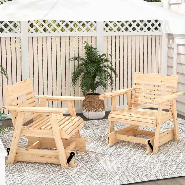 Costway 2 PCS Patio Outdoor Wood Slat Rocking Chair Porch Rocker Curved Seat 330 Lbs