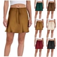 thumbnail image 1 of WRKEKC Jupes Mini pour Femmes, Jupes d'Été pour Femmes, Jupe Mi-Mollet pour Femmes à Couleur Unie avec Cordon à Nouer, 1 of 8