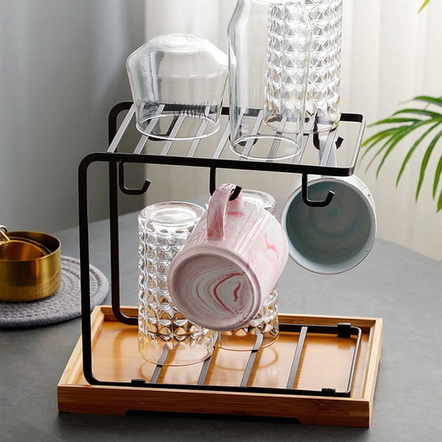 Chmadoxn Kitchen Storage & Organization, Closet Organizers and Storage, Organization and Storage, Double Cup Draining Rack Home Coffee Cup Hanging Rack Mug Glass Cup Organizer Shelf Cup Holder