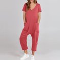 thumbnail image 2 of Yuyuzo Jumpsuits for Women Short Sleeve V Neck Rompers Wide Leg Cropped Pants Overalls with Pockets, 2 of 7