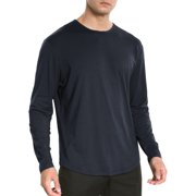 LUOGENLI Male T-shirts for Mens Men's Ultra Soft T Shirt Curve Hem Lightweight Long Sleeve Casual Basic Tee Shirt Mens T-shirts Graphic Tees Easter T-shirts for Men Graphic Tee Valentines Navy L