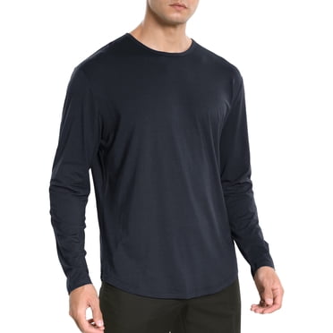 TSADFHJI Mens Graphic T-Shirts Christmas Men's Ultra Soft T Shirt Curve Hem Lightweight Long Sleeve Casual Basic Tee Shirt S Navy