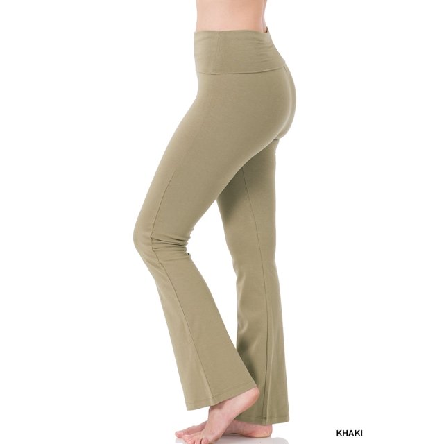 CHUANK Womens & Plus Stretch Cotton Fold-Over High Waist Bootcut Workout Flared Yoga Pants
