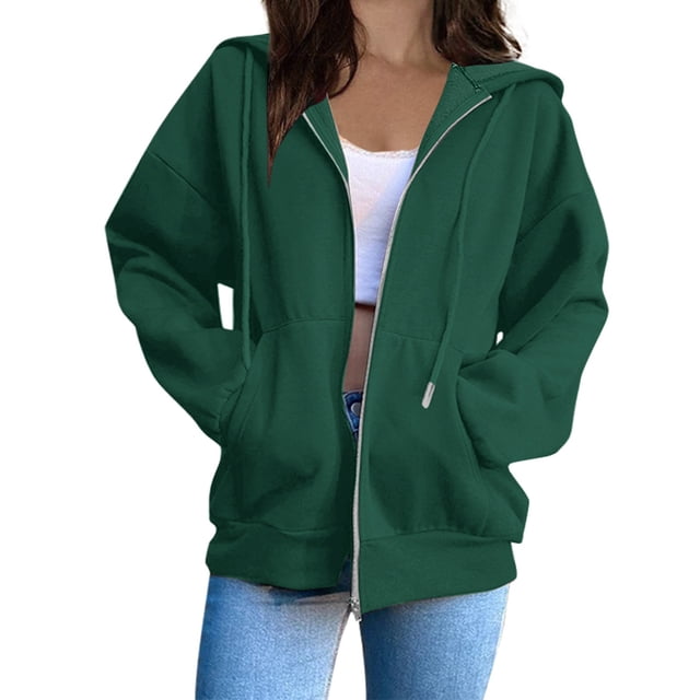 MeetoTime Sweat à Capuche Zippé pour Femmes, Manches Longues, Veste d'Automne en Polaire avec Poches