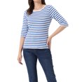 thumbnail image 1 of INSPIRE CHIC Hauts pour Femmes Non Doublés Col Rond Manches au Coude Coupe Ajustée T-Shirt Décontracté TG Bleu Blanc, 1 of 6