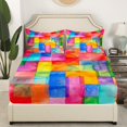 thumbnail image 3 of YST Rainbow Fitted Sheet,Colorful Geometry Bed Sheets,Tie Dye Plaid Pattern Sheet Set,Modern Abstract Art Style Bed Sheet Set Fitted Sheet + Flat Sheet + 1 Pillow Case,Twin Size 3Pcs, 3 of 5