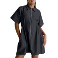 thumbnail image 2 of Weiqiqre Robes Décontractées pour Femmes à Fermeture Éclair, Manches Courtes Style Cap, Col en V, Robes Midi Décontractées Fluides avec Poches, 2 of 6