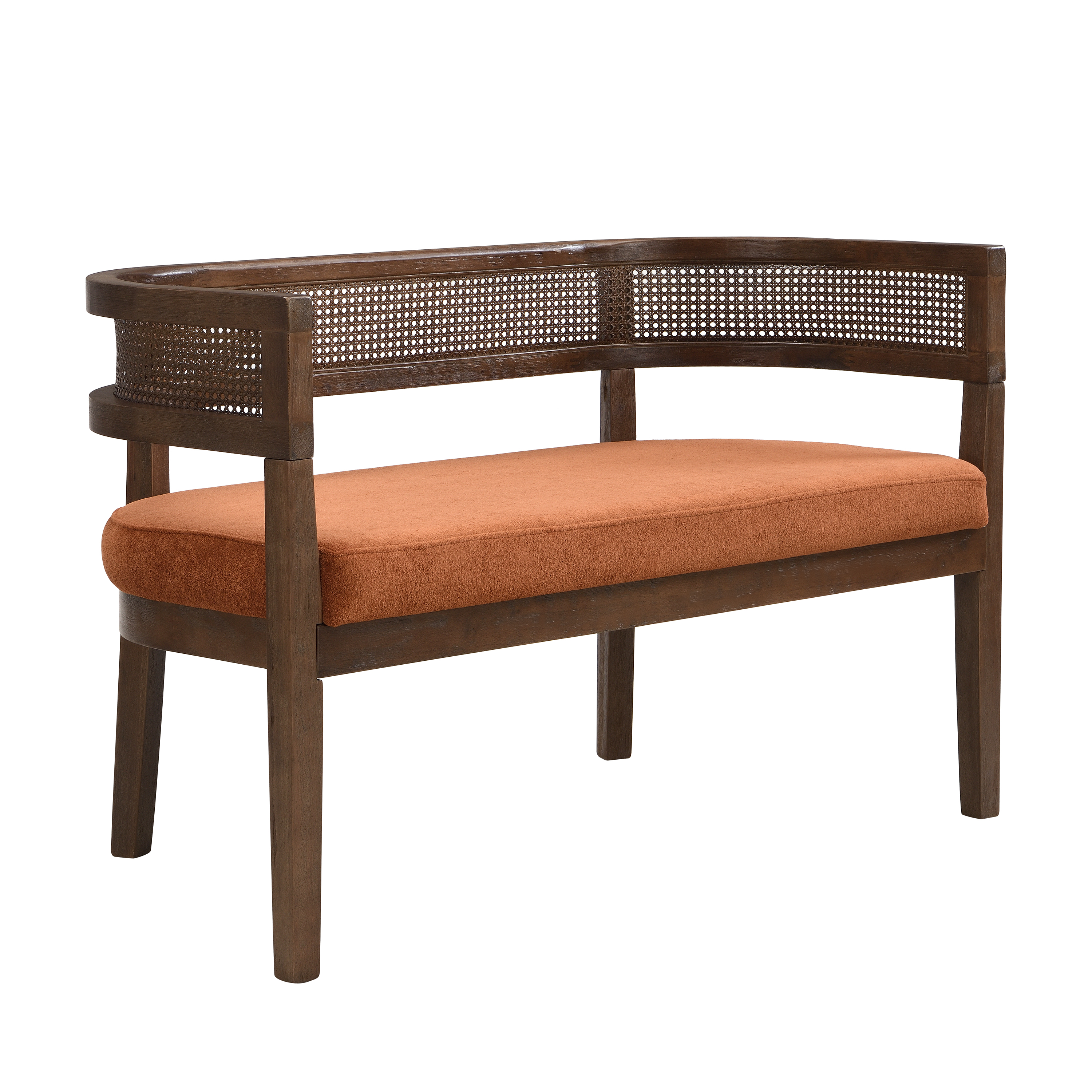 Noble House 47.5" Rattan Loveseat with Cushioned Seat,Hand-Woven Breathable Backrest,Natural Ash Frame & Beige Upholstery,Walnut+Dark Orange
