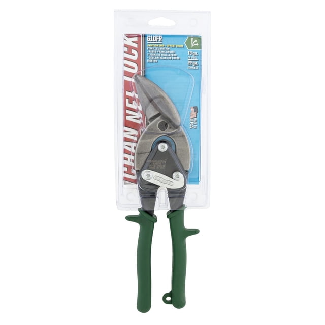 CHANNELLOCK Lames Droites Décalées de 10 Pouces pour l'Aviation en Emballage Transparent, avec Lames en Acier Allié au Molybdène Forgé, Poignées Confort Vertes et Levier en Composé 8:1 pour Couper l'Acier Laminé à Froid de Calibre 18 et l'Acier Inoxydable de Calibre 22, Fabriqué aux É.-U.