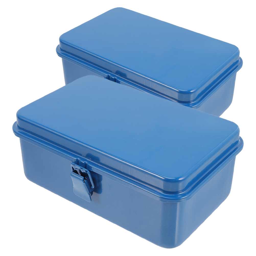 KAKOWELY metal toolbox 2pcs Heavy Duty Metal Tool Box Portable Iron Tool Box With Latching Handles For Car And Garage Organization Waterproof And Durable Storage Case