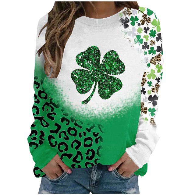 Chemise de la Saint-Patrick pour Femmes Col Rond Imprimé Manches Longues Chandails en Molleton Chemise de la Saint-Patrick