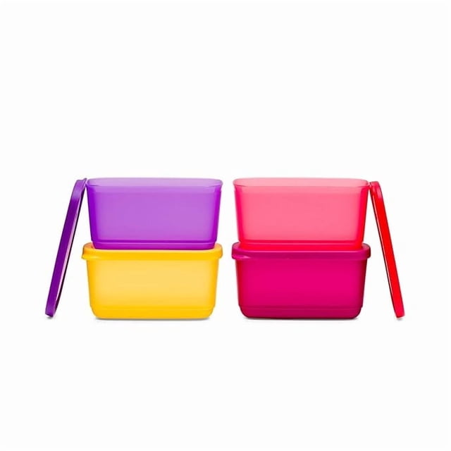 Tupperware Rectangular Container, Plastic, Multicolour, 210ml - Set of 4, Multicolor