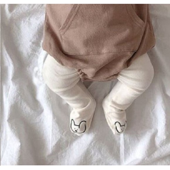 Baby pants spring and autumn 0-2 year old cute little bear girl pantyhose solid color pure cotton elastic waist boy baby pants as picture newborn