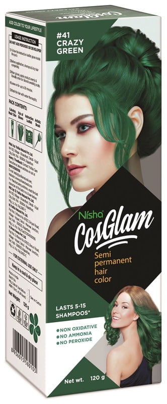 Nisha Cosglam Semi Permanent Hair Color Crazy Green, Non-Oxidative