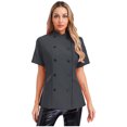 thumbnail image 3 of renvena Women's Short Sleeve Cross Collar Chef Coat Double Breasted Chef Jacket Kitchen Restaurant Work Uniform Gray XL, 3 of 7