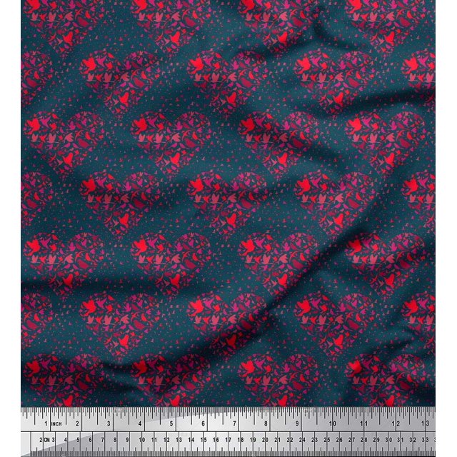 Soimoi Poly Georgette Fabric Bird & Heart Fabric Prints by Yard 42 Inch Wide