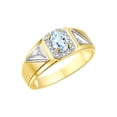thumbnail image 4 of RYLOS Men's Rings 14K Yellow Gold Classic 7X5MM Oval Gemstone & Diamond Ring Aquamarine March Birthstone Rings For Men Size 10, 4 of 7