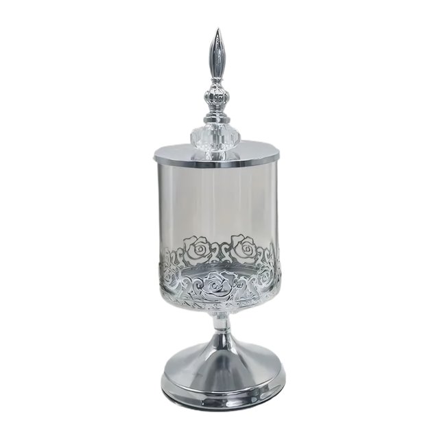 tamizeot Durable Glass Storage Crystal Glass Covered Storage Jar For Easy Cleaning Silver Trumpet
