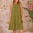 thumbnail image 2 of Penkiiy Robe d'Été pour Femme à Découpes, Dos Nu, Décontractée, Sans Manches, Ligne A, à Étages, Évasée, Robe de Plage/vacances, Mini, L Vert, 2 of 7